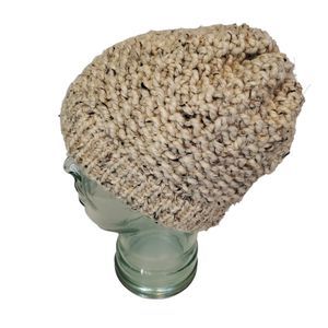 Handmade Wool Chunky Knit Boho Crochet Knobby Beanie Hat Oatmeal One Size